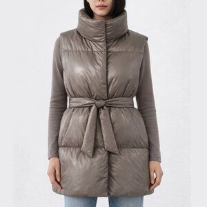 GAP Duvet Wrap Puffer Vest Tie Waist Oversized Plymouth Brown Tan Women's Medium